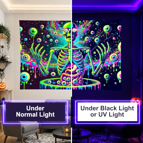 Blacklight Tapestry Skull Eyeball Wall Art 78 x 59 Inch