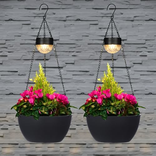 2 Packs Solar Hanging Basket Planters for Plants Outdoor