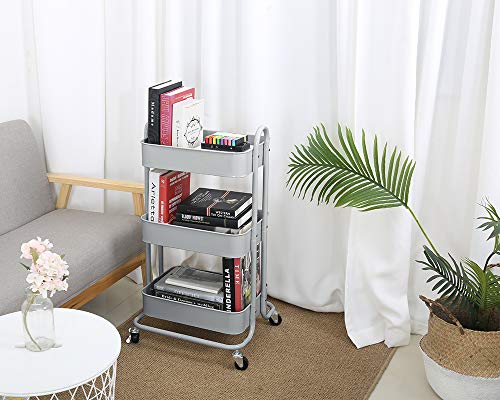 3 Tier Metal Mesh Utility Rolling Cart Storage Organization Cart with Wheels (3 Count)