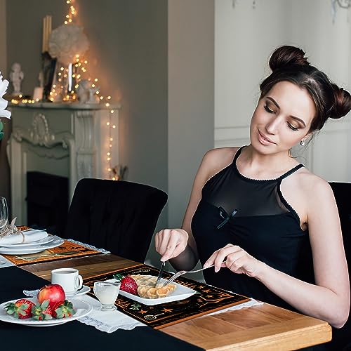 6 Pcs Halloween Placemats 12"x18" Gothic Bat Placemats Kitchen Decoration Washable Witch Place Mats Rectangle Skull Table Mats for Halloween Dining Table Accessories