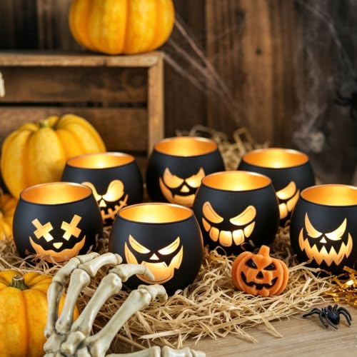 Jack O Lantern Votive Candle Holders for Indoor Outoddr Halloween Decor (6 Count)
