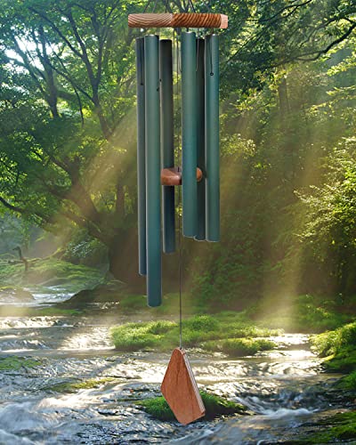 Large Wind Chimes for Outside 44 inch Green Deep Tone Garden Gift Outdoor