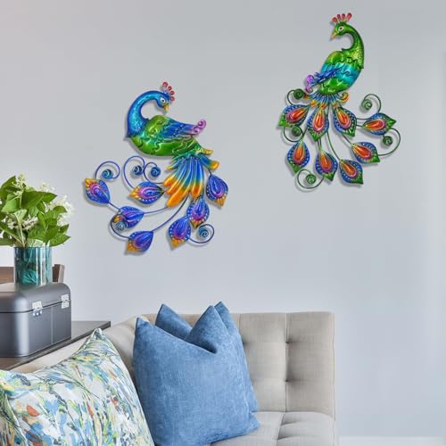 Metal Peacock Wall Art Decor Outdoor Hanging Decor Outdoor Sculpture 3D Metal Handmade Bird Wall Art Living Room Patio Garden Balcony Fence Decorations