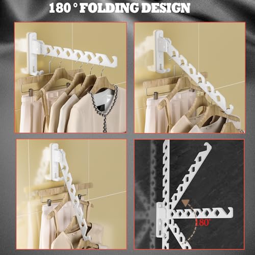Wall Mount Coat Hanger Holder White Clothes Drying Organizer Rack Garment Hooks Aluminium Retractable Folding Indoor Wall Mounted Hanger Space Saver for Laundry Room Bedroom White 2Pack