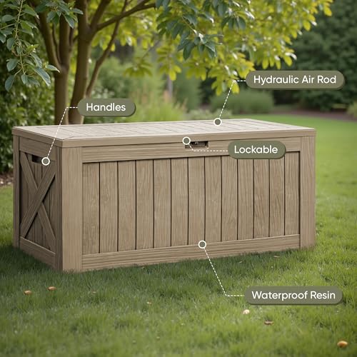 Resin Deck Box 120 Gallon Waterproof Large Outdoor Storage Box