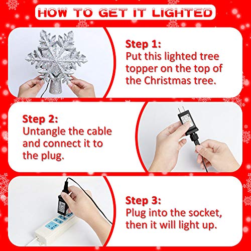Snowflake Christmas Tree Topper with Rotating Projector Light for Xmas Tree