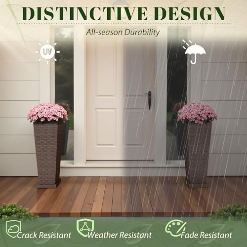 23.5" Front Porch Resin Rattan Tall Planters 2 Pc (2 Count)