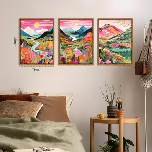 Floating Framed Boho Colorful Mountain Wall Art Set of 3 (3 Count)