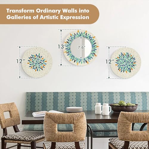 Jewel Tone Mother of Pearl Mirror Wall Decor for Living Room (3 Count)