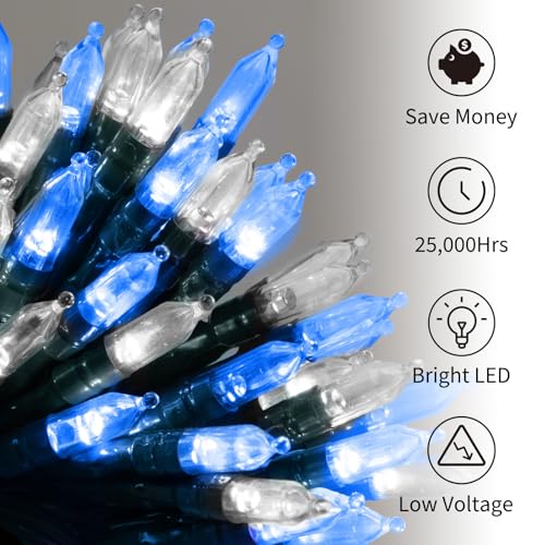 Battery Operated Christmas Lights 2 Pack 18 FT 50 LED Blue+White (2 Count)