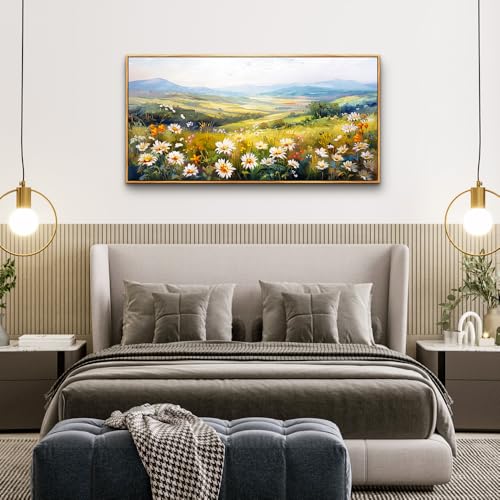 Wood Framed Canvas Wall Art For Living Room Wall Decor For Bedroom Office Wall Decorations Pastoral Scenery Paintings Modern Flowers Pictures Artwork Room Aesthetic Home Decor 20x40 In
