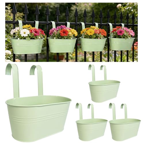 4 Pack 10" Balcony Hanging Metal Fence Planters Flower Pots (4 Count)