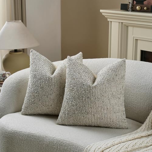 Striped Euro Sham Pillow Covers 26x26 Set of 2 Cream Grey Textured Boucle Chic Morden Boho Accent Farmhouse Square Decorative Couch Throw Pillow Covers for Home Decor Bed Sofa Living Room (2 Count)