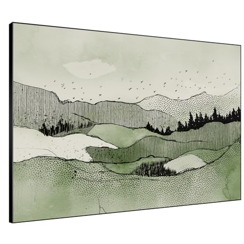 46"x60" Extra Large Framed Wall Art Green Line Art Mountain Landscape Illustration for Home Living Room Bedroom Decor