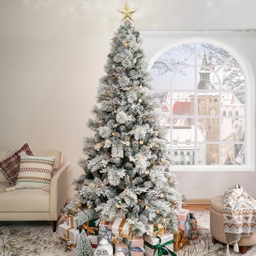 Darla 6.5ft Snow Flocked Rotating Christmas Tree with Star Projector