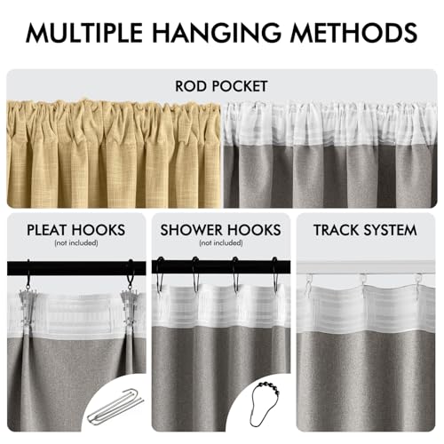 Yellow 100% Blackout Linen Curtains 90 Inch 2 Panels Set Double Sided No Coating Pleated Back Tab Black Out Long Thermal Insulated Pinch Pleat Bedroom Living Room Darkening Window Drapes (2 Count)
