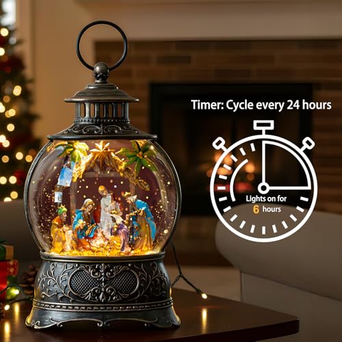 Christmas Snow Globes Lantern Christmas Snow Globe with Music Holy Family Nativity Scene