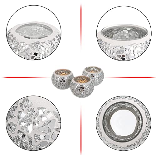 3PCS Mosaic Glass Tea Light Holders Round Bowl Votive Candle Holders