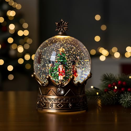 Christmas Snow Globe Lantern Water Glittering Nutcracker Crown with Music