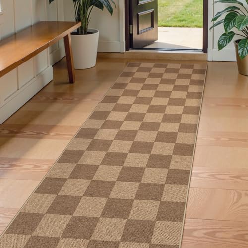Checkered Easy Jute Kitchen Runner Rug