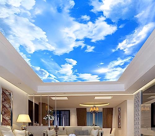Blue Sky and White Clouds Suspended Ceiling wall Mural Wallpaper for Bedroom 137" x 100" (95.12 Sq Ft)