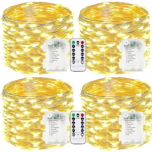 4 Pack Fairy Lights Battery Operated Twinkle String Light Remote Warm White (4 Count)