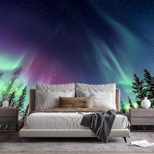 Wall Mural Multicolored Aurora Borealis Forest Night Wallpaper for Bedroom Living Room