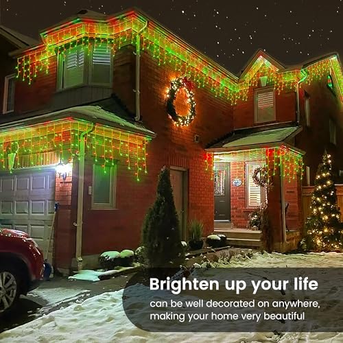 33FT 360 LED Red Green Christmas Icicle Lights