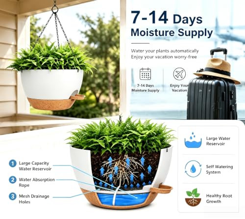 2 Pack 10 Inch Self Watering Hanging Planters for Indoor Plants (2 Count)