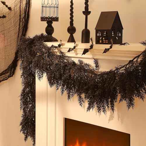 2 Pack 9 ft Halloween Black Artificial Cedar Garland (2 Foot)