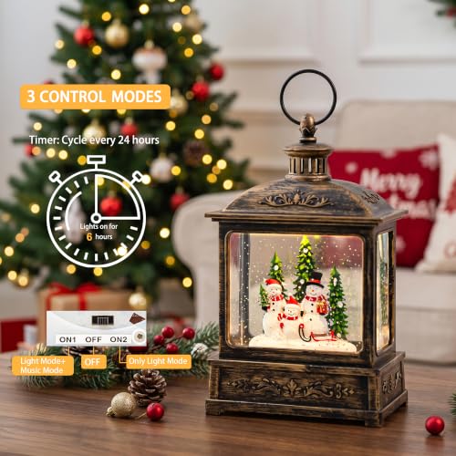 Christmas Snow Globe Swirling Glittering Snowman Family with Music & Timer