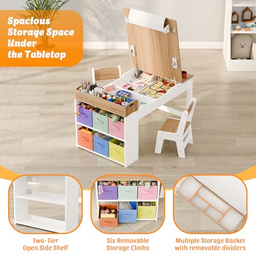 Kids Art Table and Chair Set with 2 Chair & Bins