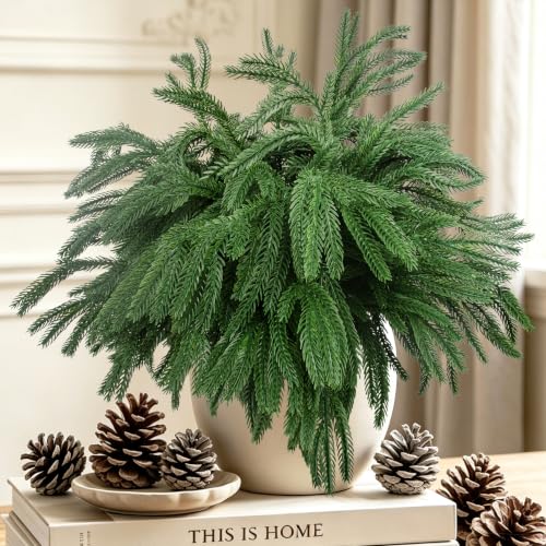 12 Pcs Artificial Norfolk Pine Branches Faux Christmas Stems (12 Count)