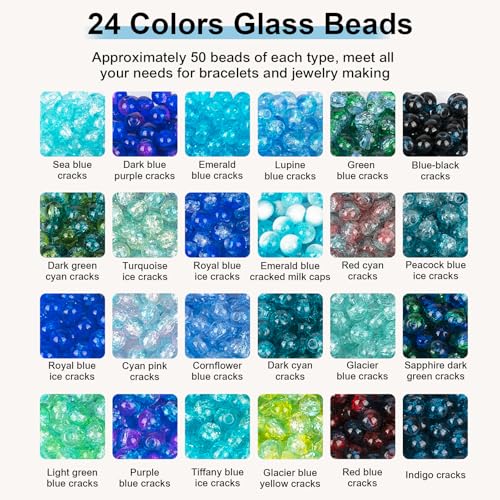 About 1200pcs 6mm Crack Glass Beads Oceanic Blue Bracelet Making Kit (1200 Count)