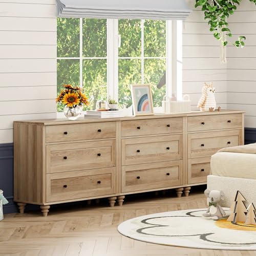 Oak Dresser for Bedroom with 9 Drawers