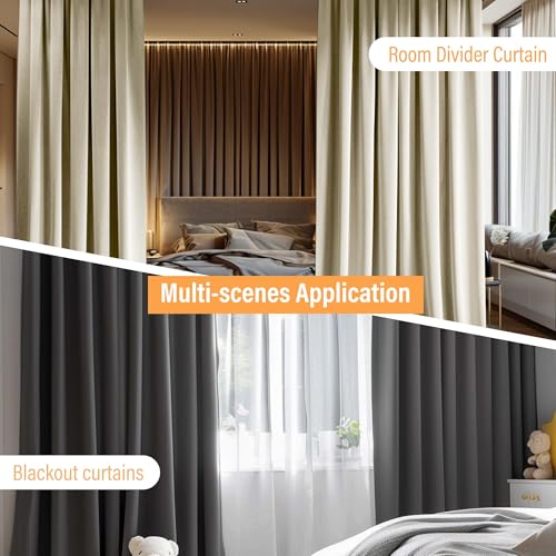 Room Divider Curtains with Flexible Ceiling Curtain Tracks Set