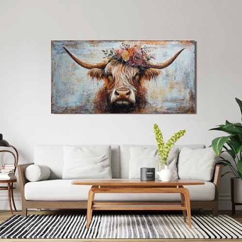 Canvas Wall Art Decor Wall Art Picutures for Living Room Artwork for Wall Decor Highland Cow Wall Art Prints Vintage Wall Art Decorations Art Work for Walls Home Bedroom Office Decor 20" X 40"