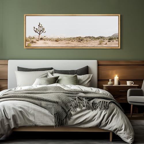 Large Framed Canvas Print Wall Art Desert Solitude Joshua Tree Landscape Antique Retro Fine Art Illustrations Decorative Colorful for Bedroom