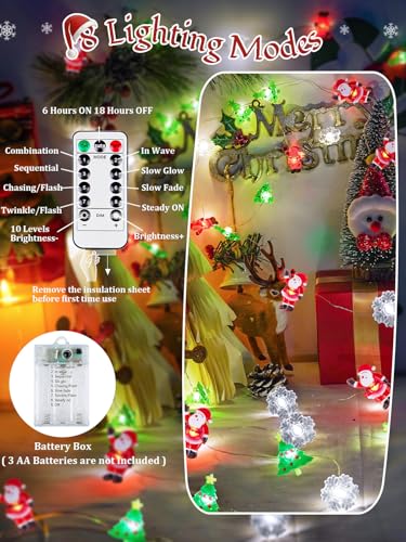 Christmas Tree Santa Snowflake Fairy Lights Battery Operated with Remote