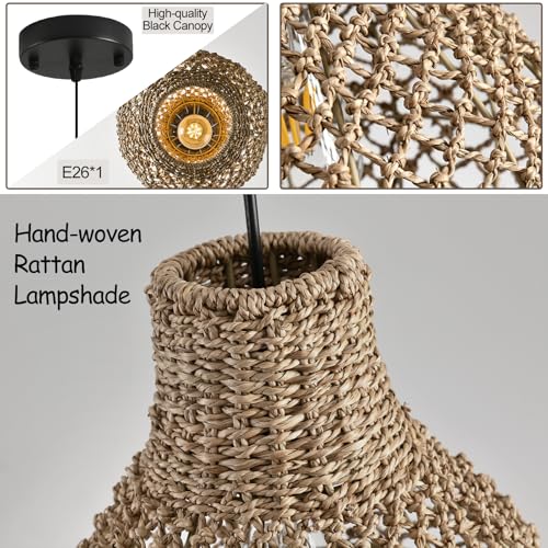 2 Pack Rattan Pendant Light Wicker Hanging Light Fixture (2 Count)