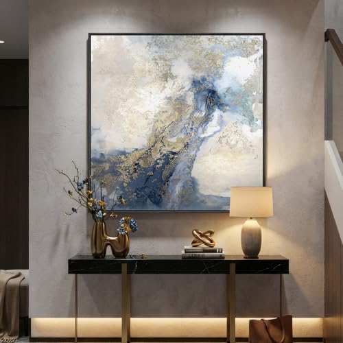Extra Large Framed Blue Abstract Wall Art Decor for Living Room