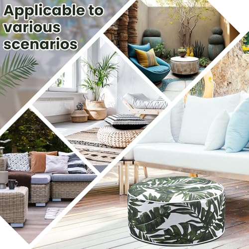 2 Pcs Inflatable Outdoor Ottoman Pouf Waterproof Round Footrest with Handle D21 x H9 Inch Indoor Outdoor Portable Footstool for Patio Garden Camping or Home Pool (2 Count)