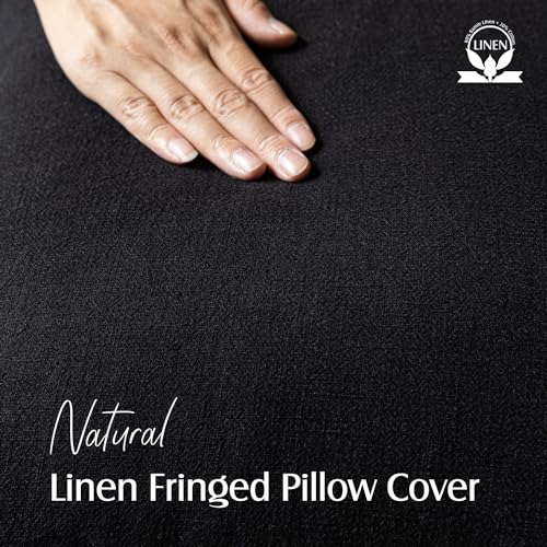 Decorative Linen Fringe Throw Pillow Covers 16×16 Inch (2 Count)