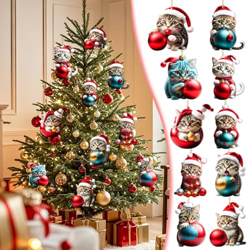 Funny Christmas Cat Christmas Tree Ornaments 10 Pcs
