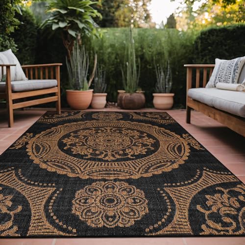 Medallion Outdoor Rug 5x7 Washable Outside Carpet for Indoor Patio Porch Waterproof Easy Cleaning Non Shedding Area Rugs Nut Brown 5 x 7
