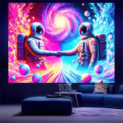 Blacklight Tapestry Galaxy Astronaut Neon Decor 59 x 78 Inch