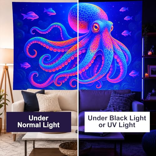 Blacklight Tapestry Octopus Ocean Glow Backdrop 78 x 59 Inch