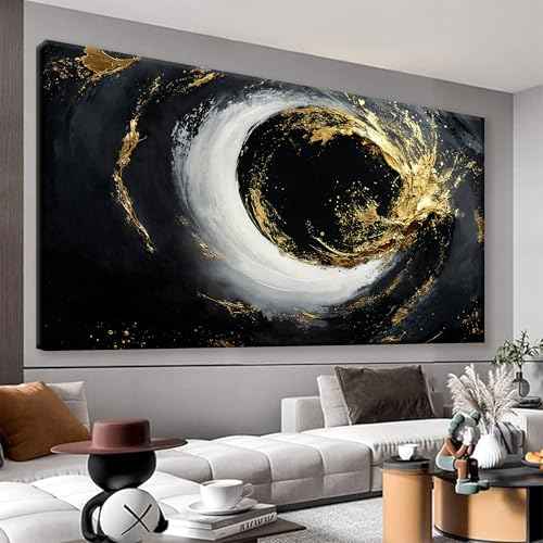 Large Abstract Wall Art For Living Room Black And Gold Wall Art Modern Canvas Art Wall Decor 29" X 58" Painting Abstract Art For Bedroom Hotel Office Apartment Home Decoration