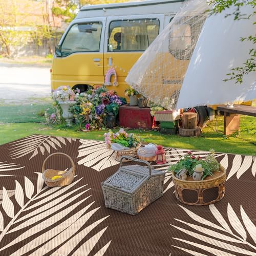 Outdoor Rug Waterproof Plastic Rugs 10'x14' for Camping Coffee (20160 sq in)
