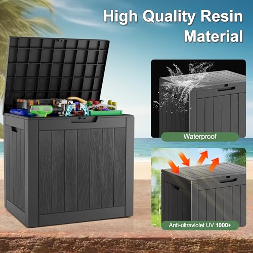 Deck Box 32 Gallon Resin Indoor and Outdoor Storage Boxes Waterproof for Garden Tools